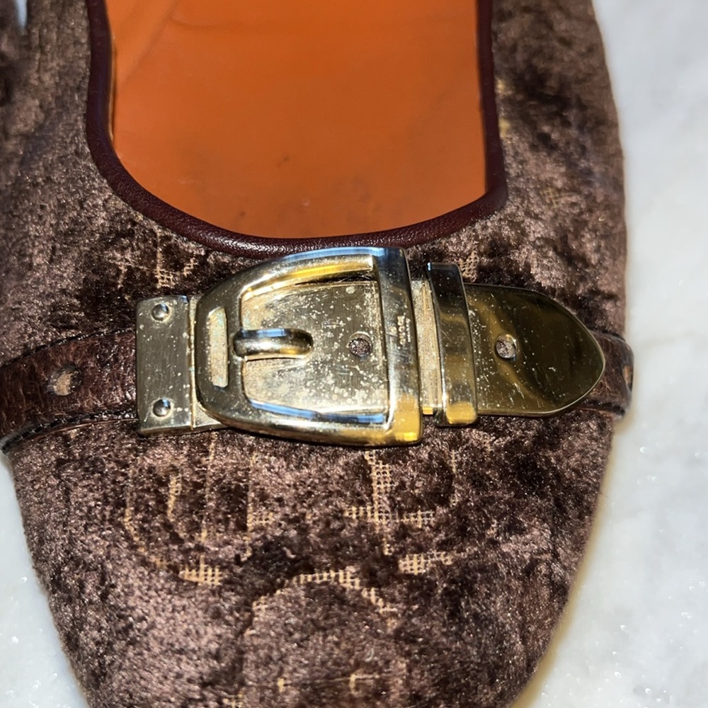 ❤️💚Authentic Gucci leather/Fabric Rich Velvet Gold Horsebit Ballet Flats❤️💚 - Picture 4 of 13
